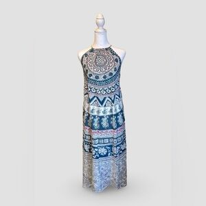 BILLABONG Boho Open Back X-Strap Halter Maxi Dress Size: Med